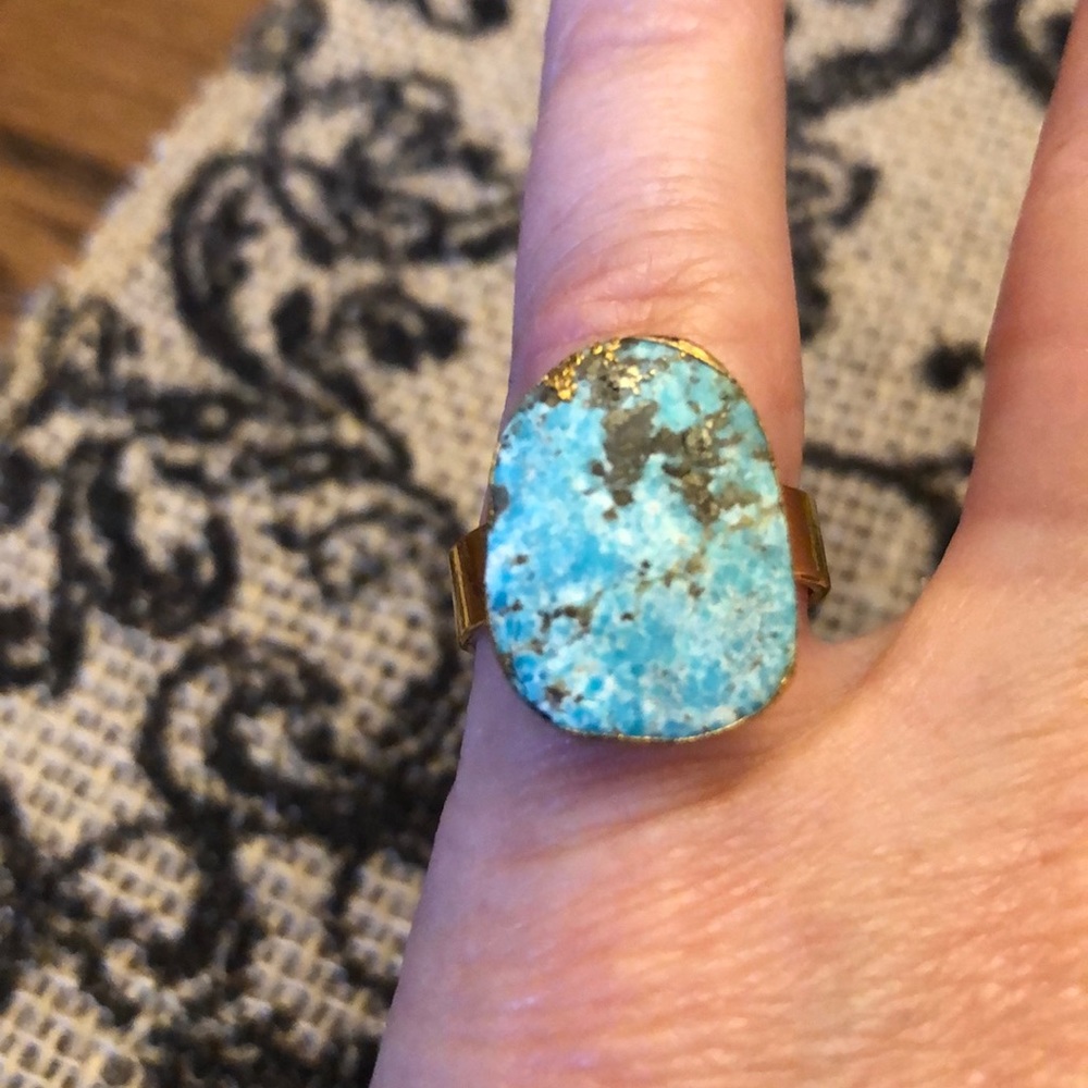 NWOT Natural Turquoise gold plated expansion ring
